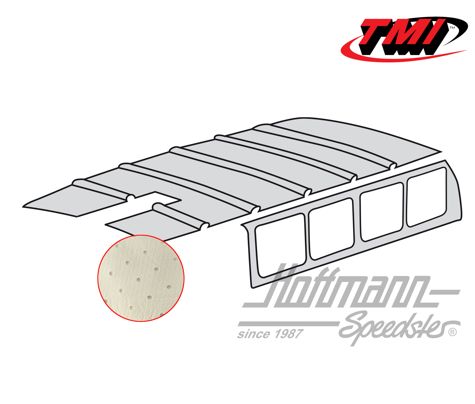 Cielo de techo, Furgoneta T1, 63-67, perforado, blanco antiguo | 20 2102-44 | 098-0080