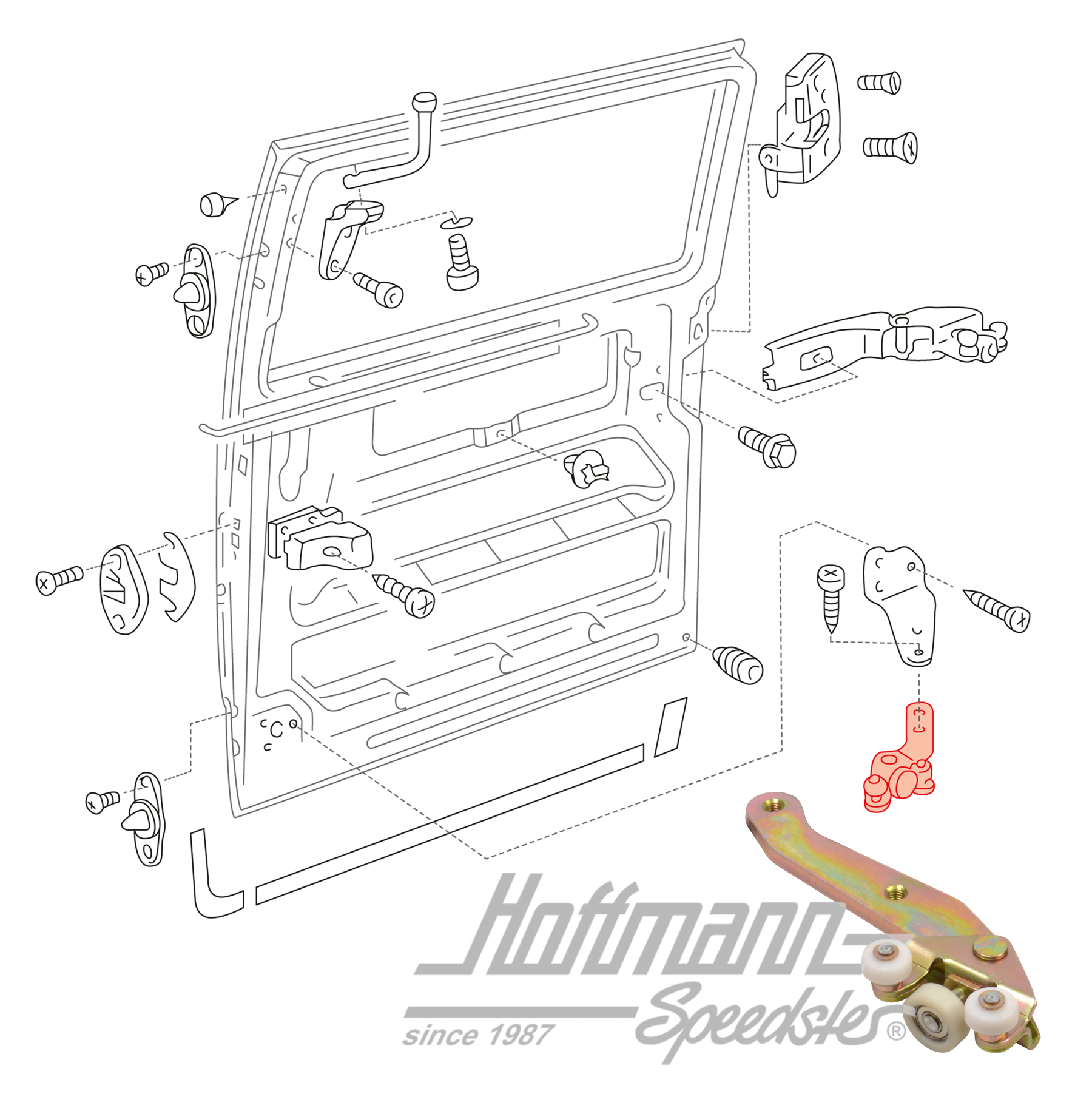 Guía de rodillos, puerta corredera, inferior, dcha.                                                 