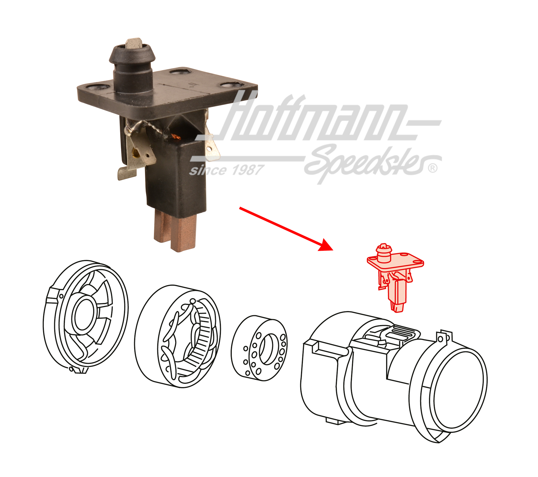 Soporte, escobillas de carbón para alternador, (AL82) | 040 903 503 1 | 020-1266-08