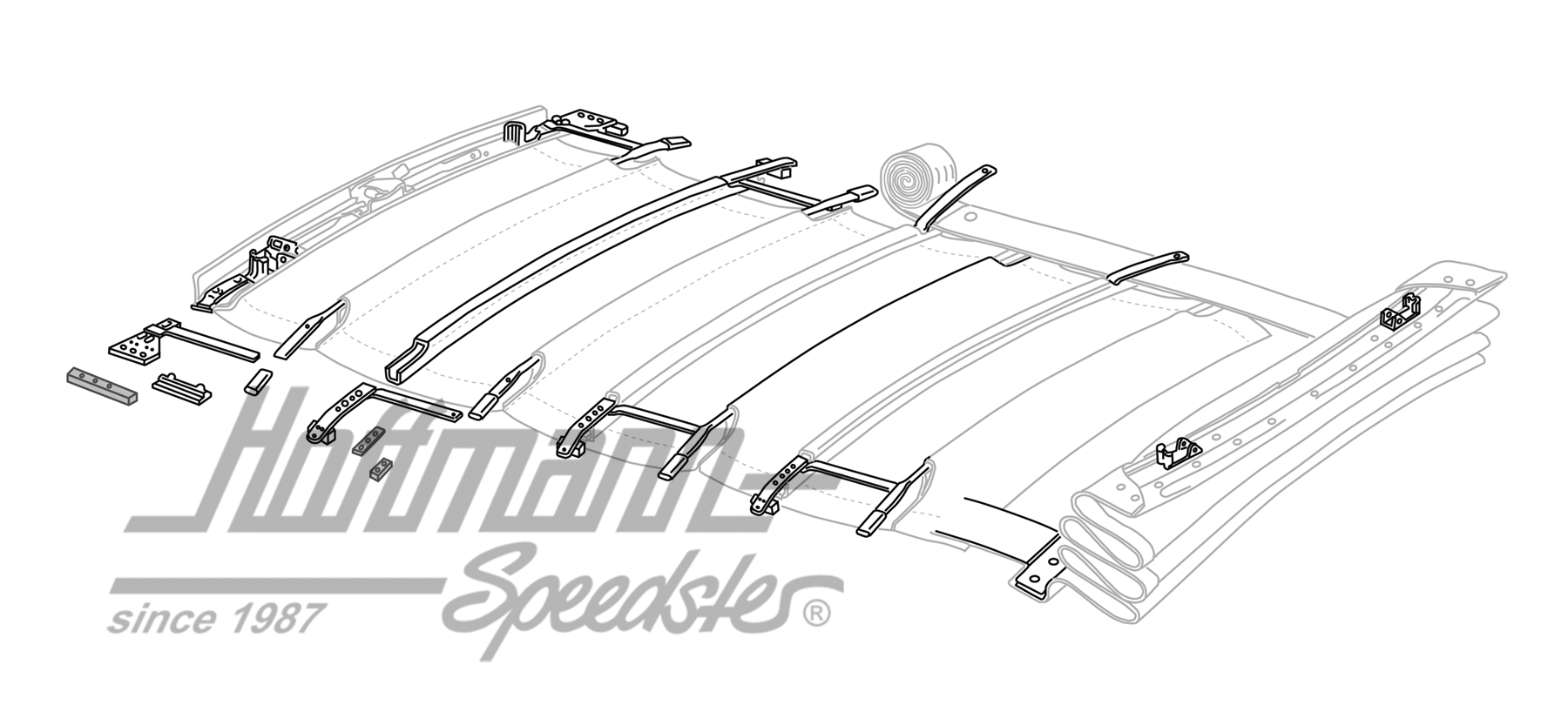 Kit de reparación, guía de techo plegable, Escarabajo / Furgoneta T1                                
