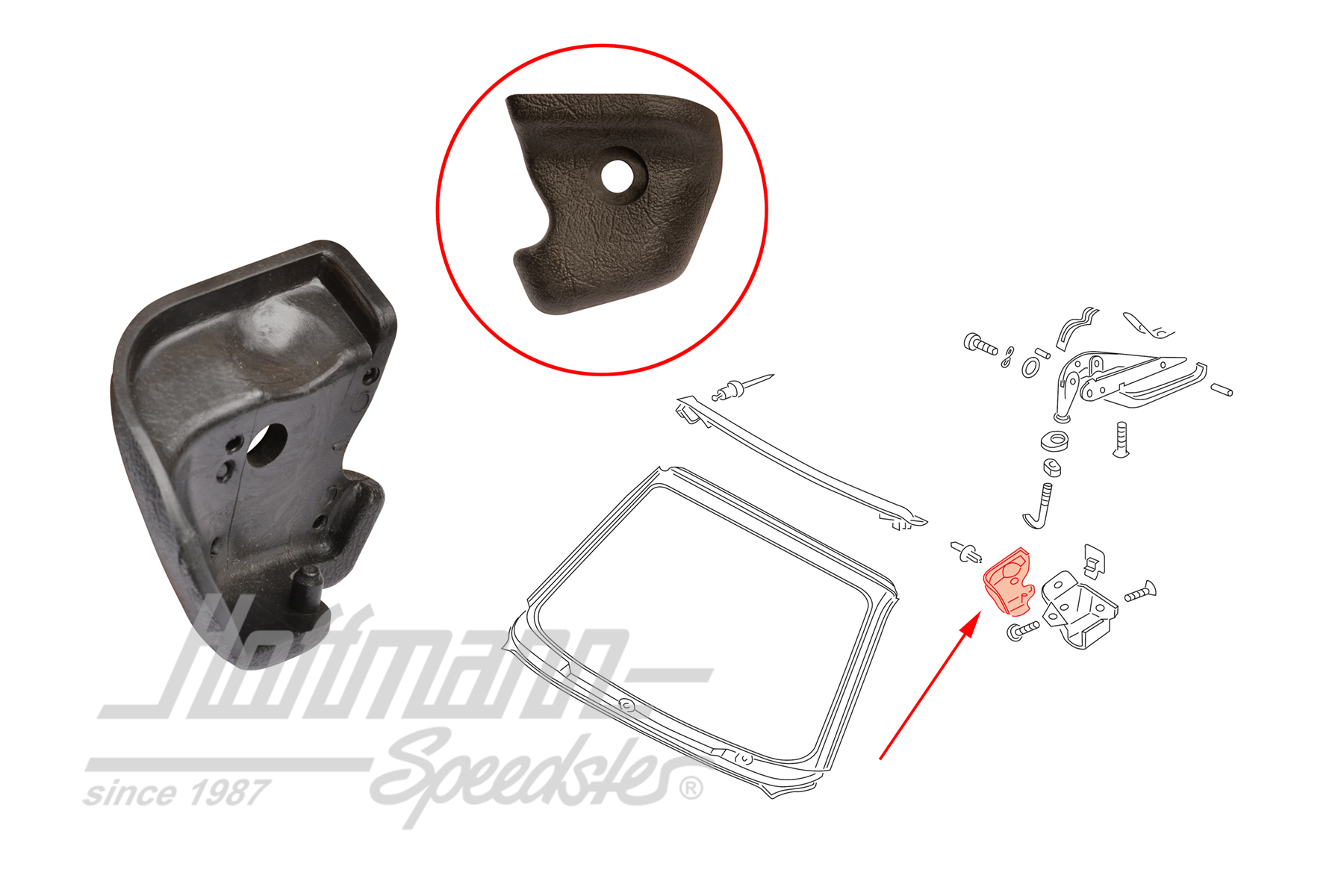 Embellecedor, cierre de capota, superior, izqda. | 155 871 393 B O1C | 180-4410-01