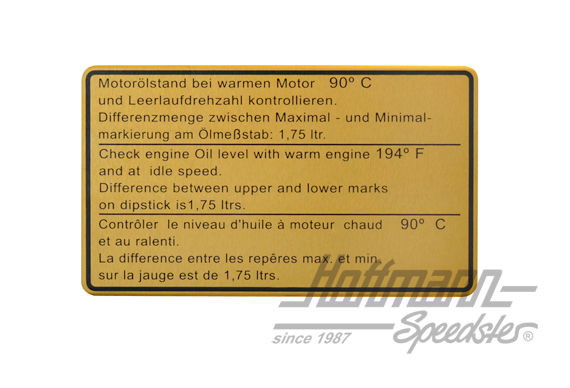 Pegatina "Ölstand" (nivel de aceite), 911, 81-89 | 930 006 504 02 | 580-8020