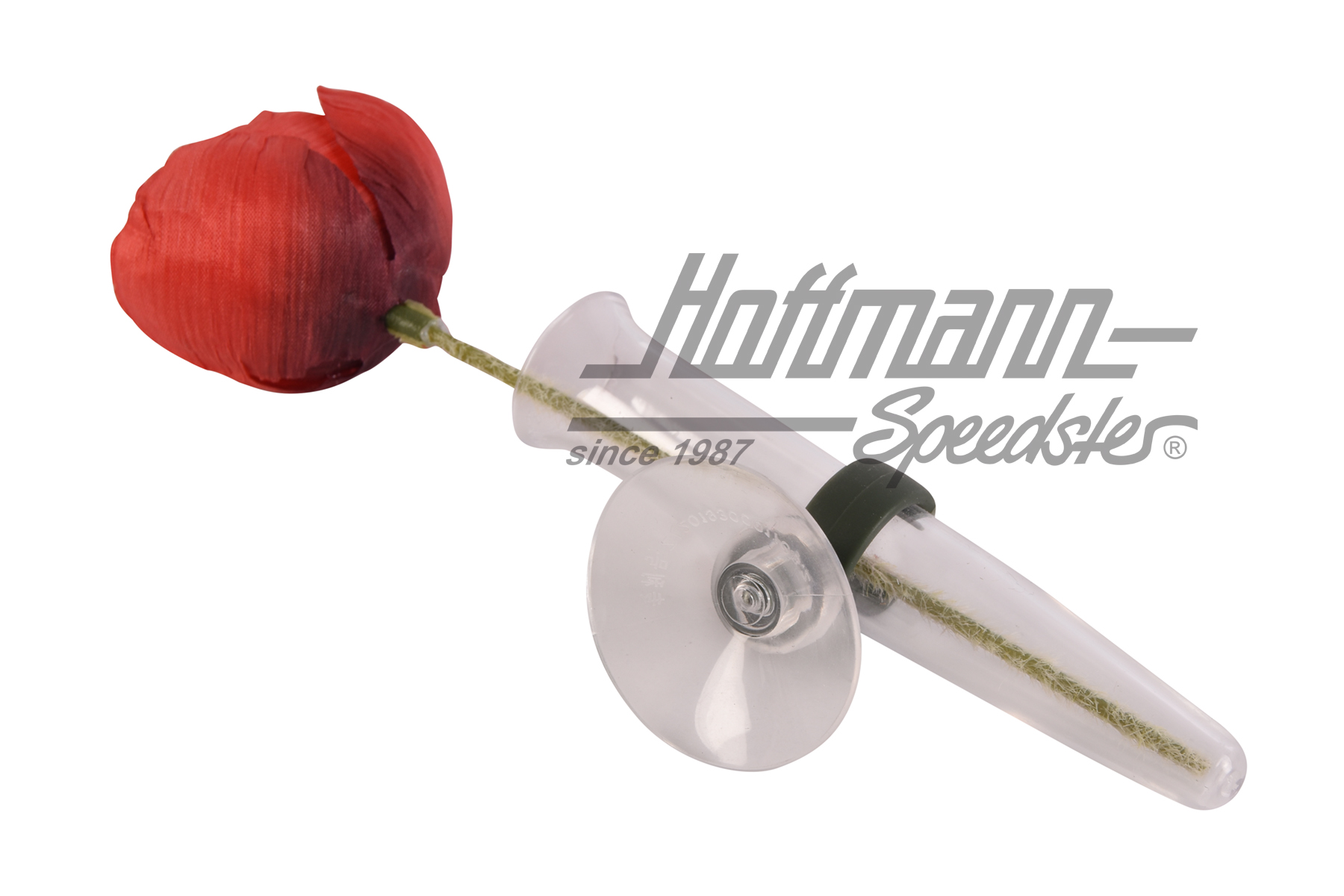 Florero, plexiglás, con flora roja                                                                  