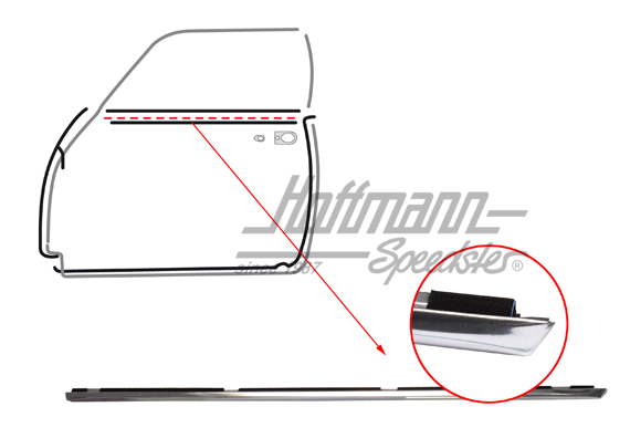 Junta de ranura de puerta, acero inox. pulido, Coupé, 71-, izqda. | 143 837 471 | 060-0462-01