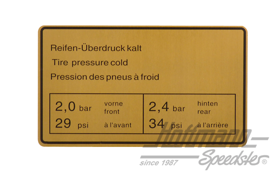 Pegatina "Reifendruck" (presión del neumático, 911, 73-83 | 901 006 505 01 | 580-8010