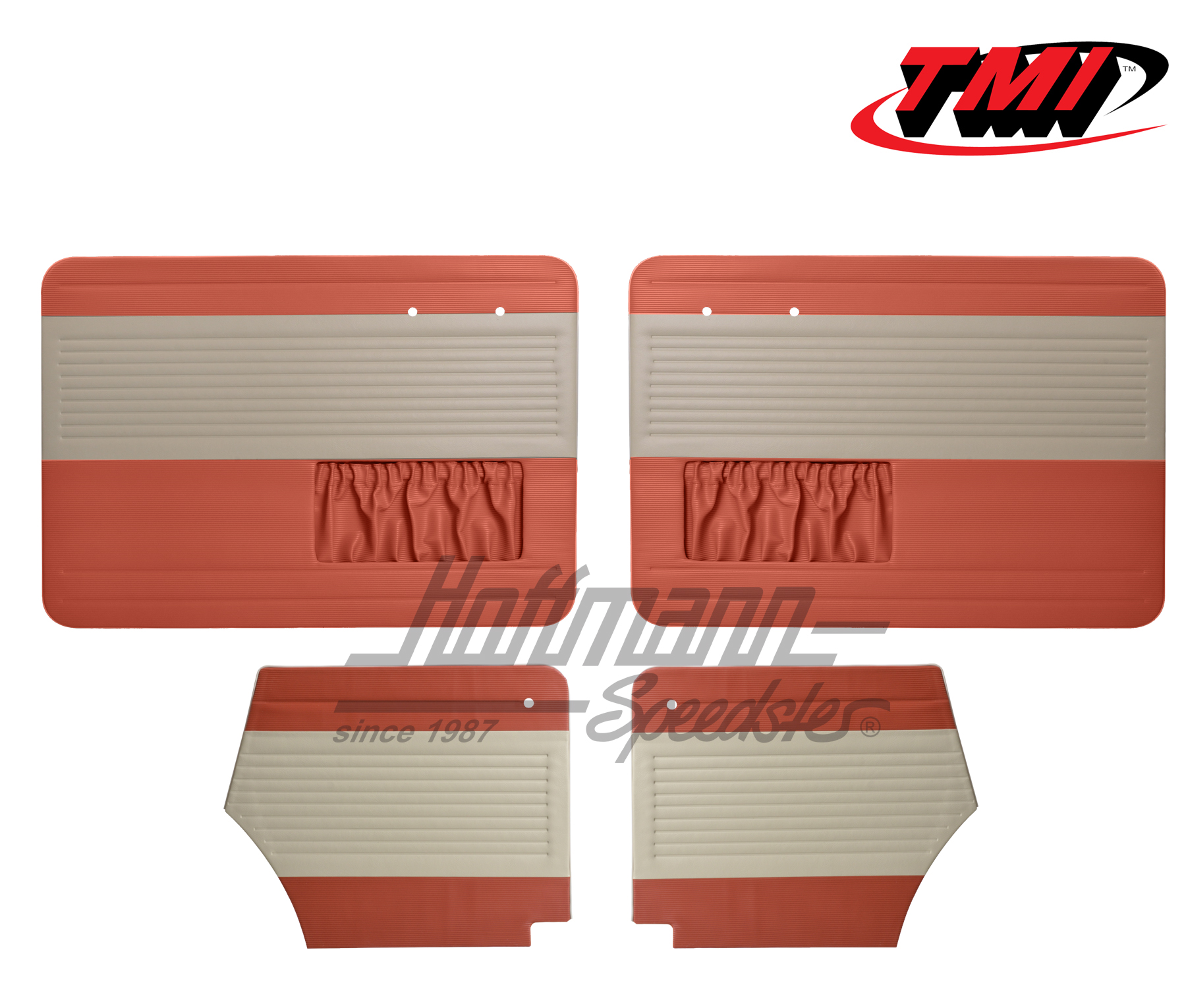 Paneles de puerta y de laterales, Escarabajo Cabriolet, 55-64, blanco antiguo / rojo ladrillo | 19-1327-23-15 | 055-7554-07