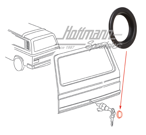 Junta, cerradura de portón trasero, Golf / Furgoneta T3 | 361 827 527 | 180-7405-04