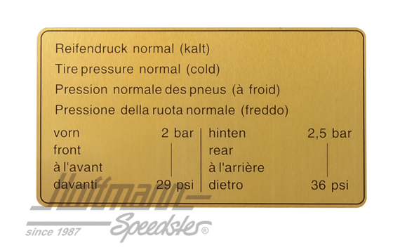 Pegatina "Reifendruck" (presión del neumático), 911, 84-89 | 937 701 127 00 | 580-8012