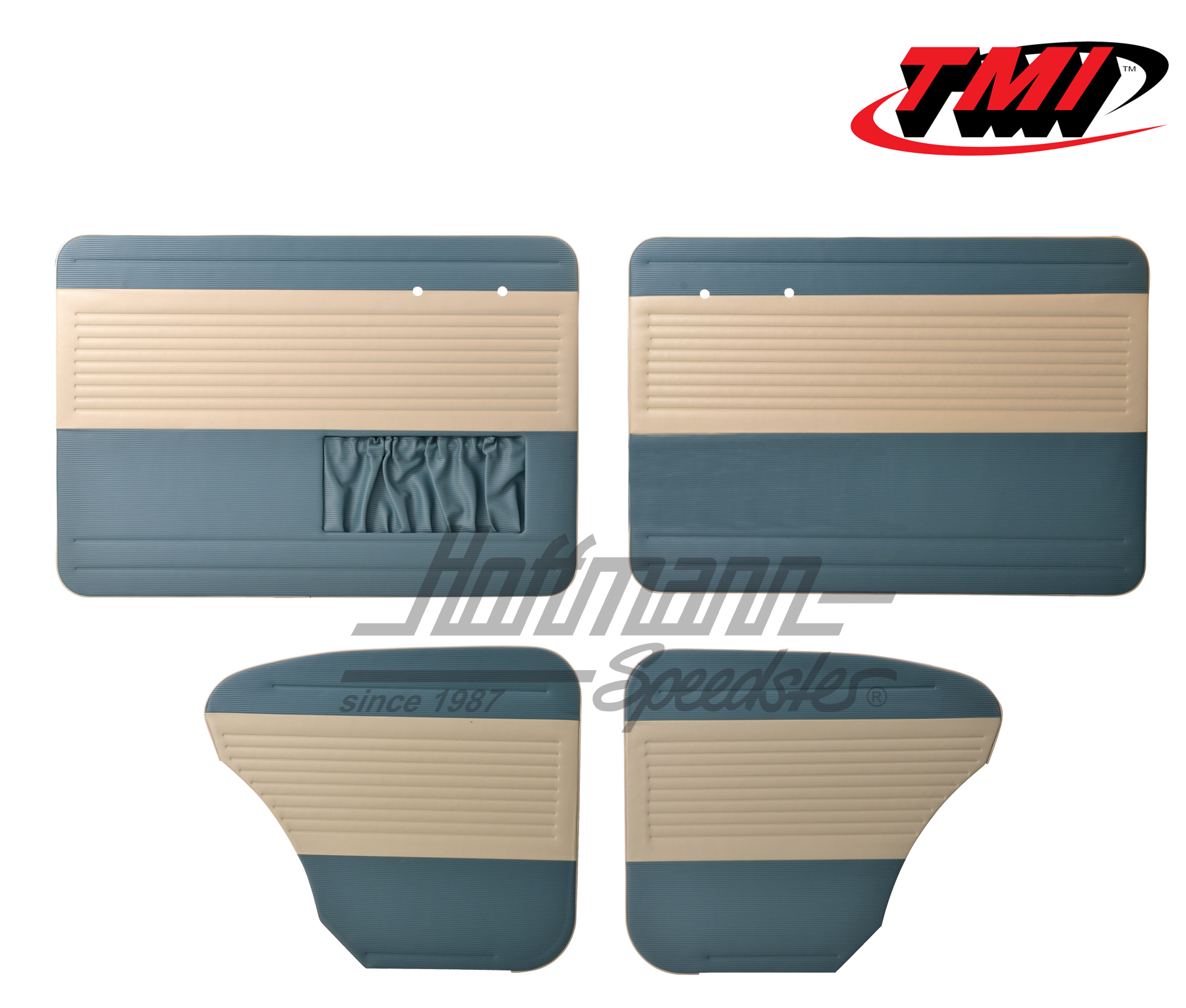 Paneles de puerta y de laterales, Escarabajo Sedán, 55-64, blanco antiguo / azul antiguo | 19-1122-24-15 | 055-7504-09