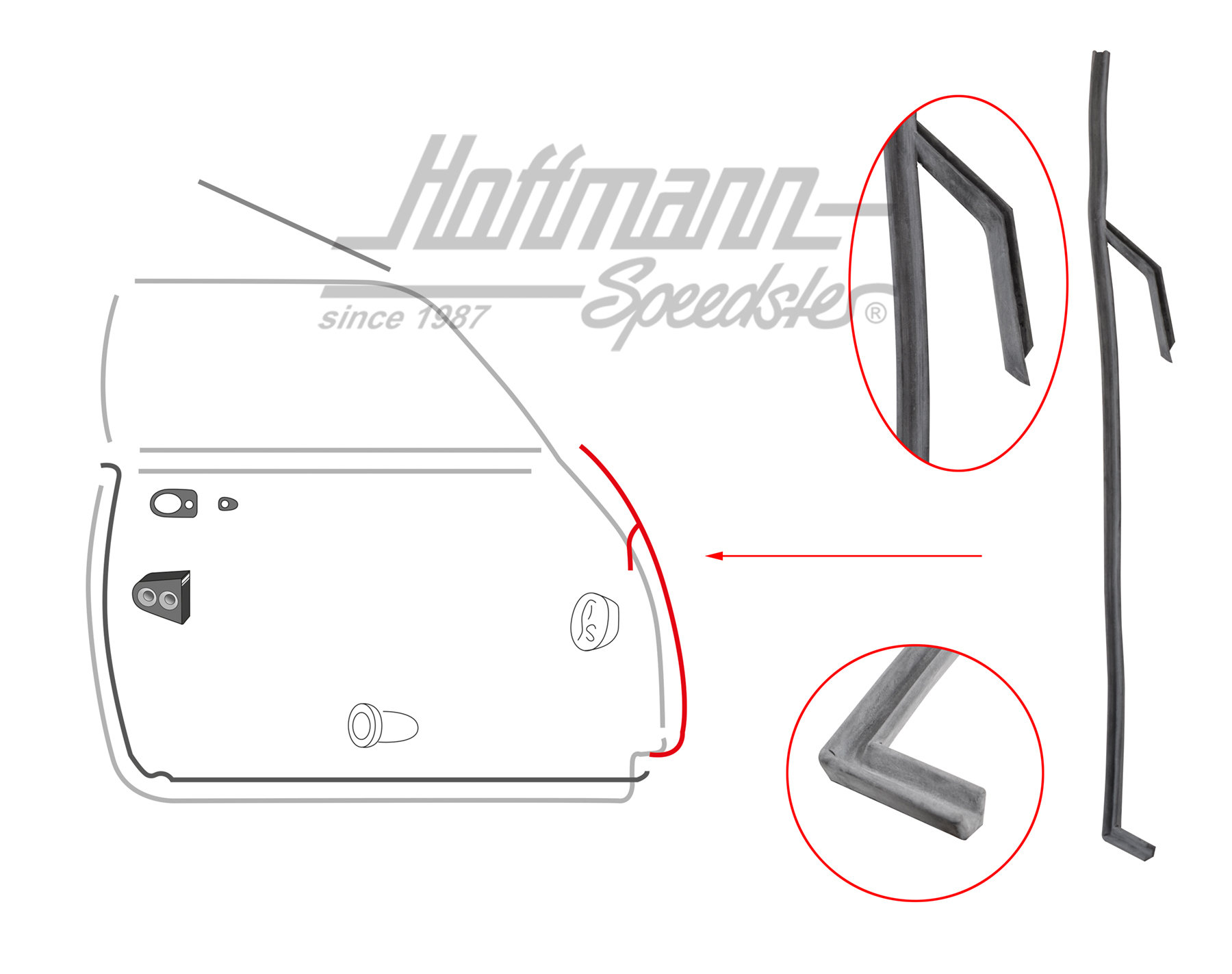 Junta de larguero de puerta, Karmann Ghia, dcha. | 141 831 712 A | 060-0032