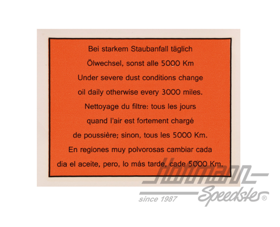 Pegatina "Ölwechsel" (cambio de aceite), filtro de aire, Furgoneta T1 | ZVW25A | 021-0195-10