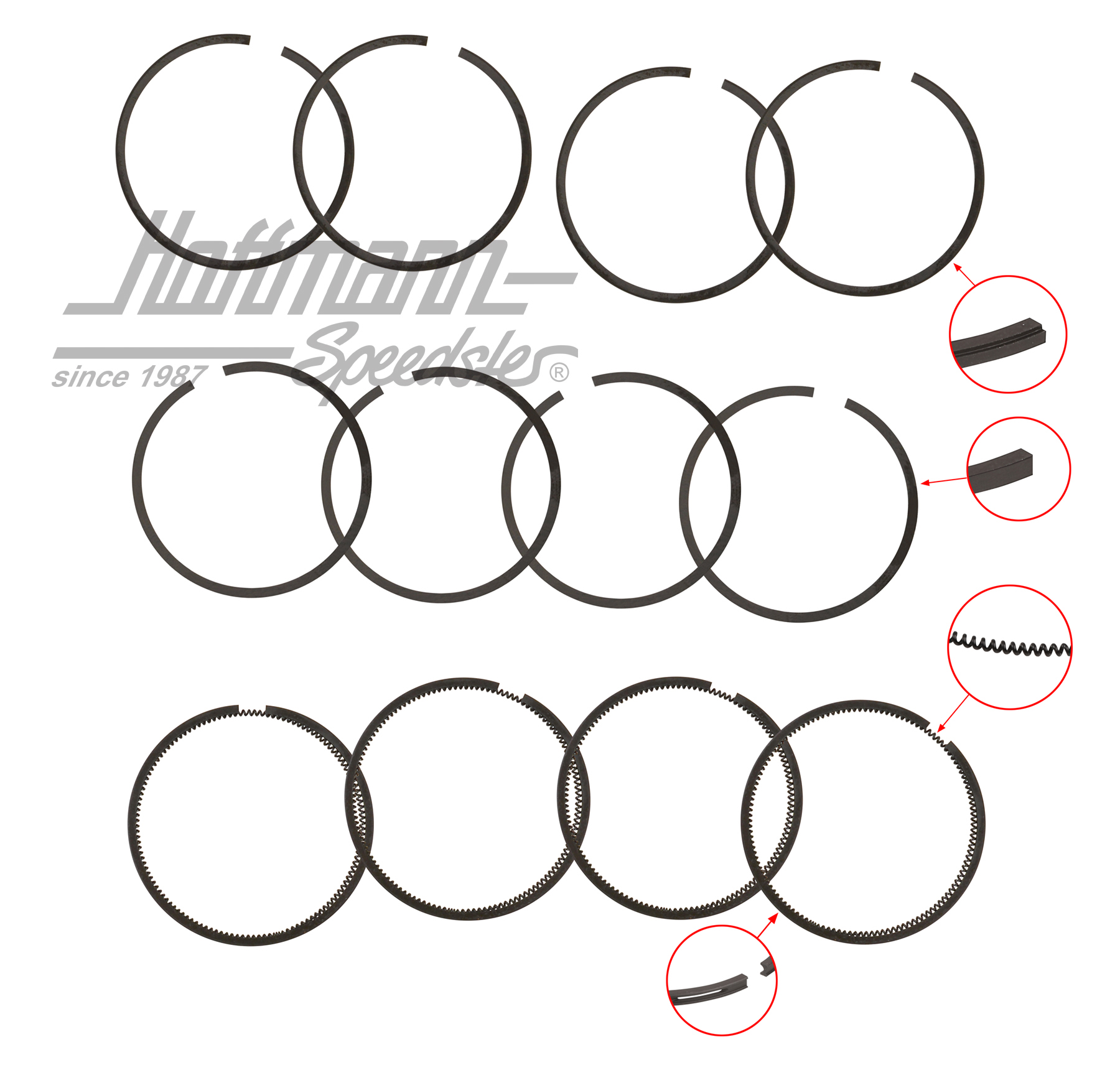 Aros de pistón 77 mm/1200, para 4 pistones, -.72 | 111 198 157 A | 010-0523-02